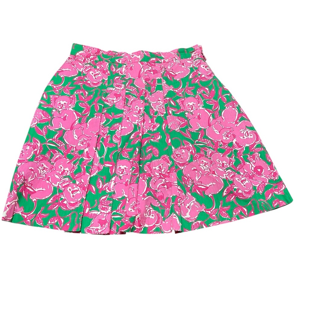 Lilly Pulitzer Pink and Green Koala Print Floral A-Line Skirt Size XS